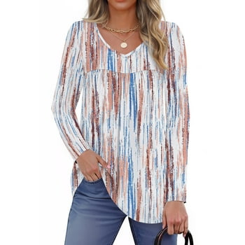 Fantaslook Womens Tops Dressy Casual Pleated Blouses V Neck Long Sleeve Shirts Fall Tunic Tops