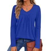 Fantaslook Womens Tops Dressy Casual Pleated Blouses V Neck Long Sleeve Shirts Fall Tunic Tops