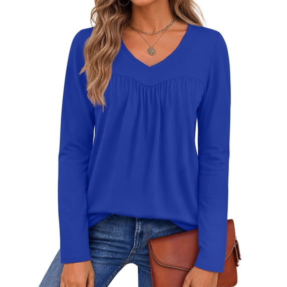 Fantaslook Womens Tops Dressy Casual Pleated Blouses V Neck Long Sleeve Shirts Fall Tunic Tops