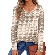 Fantaslook Womens Tops Dressy Casual Pleated Blouses V Neck Long Sleeve Shirts Fall Tunic Tops