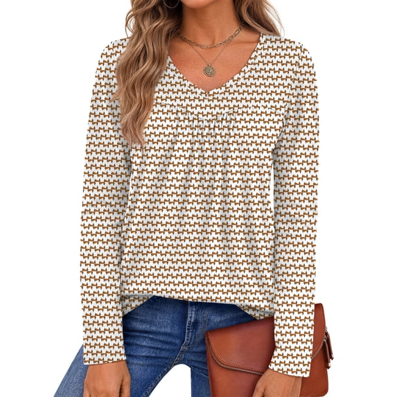 Fantaslook Womens Tops Dressy Casual Pleated Blouses V Neck Long Sleeve Shirts Fall Tunic Tops