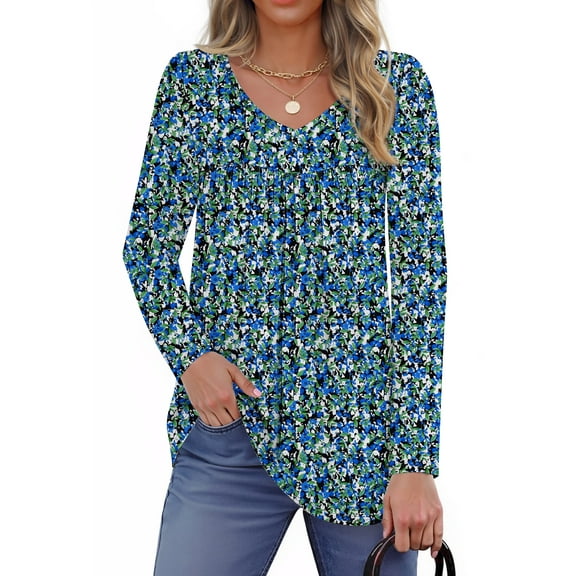 Fantaslook Womens Tops Dressy Casual Pleated Blouses V Neck Long Sleeve Shirts Fall Tunic Tops