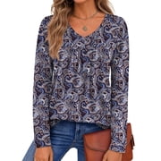 Fantaslook Womens Tops Dressy Casual Pleated Blouses V Neck Long Sleeve Shirts Fall Tunic Tops
