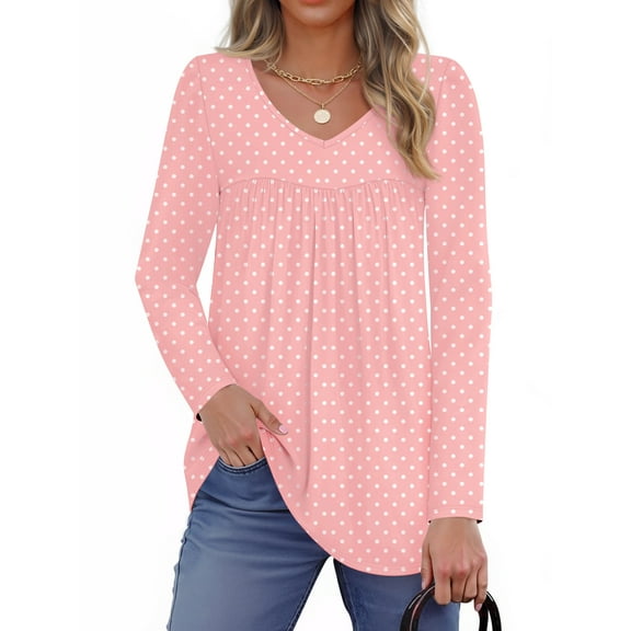 Fantaslook Womens Tops Dressy Casual Pleated Blouses V Neck Long Sleeve Shirts Fall Tunic Tops
