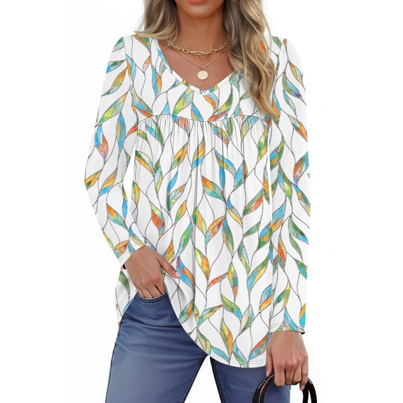 Fantaslook Womens Tops Dressy Casual Pleated Blouses V Neck Long Sleeve Shirts Fall Tunic Tops