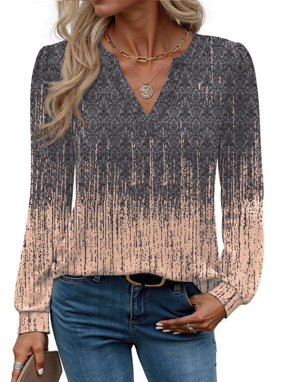 Womens Tops Long Sleeve V Neck Blouses Business Casual Shirts Fall Fashion Dressy Tops
