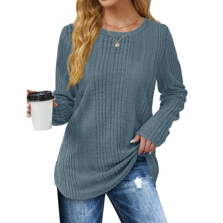 Fantaslook Womens Tops Textured Long Sleeve Shirts Casual Fall Tops Lightweight Pullover