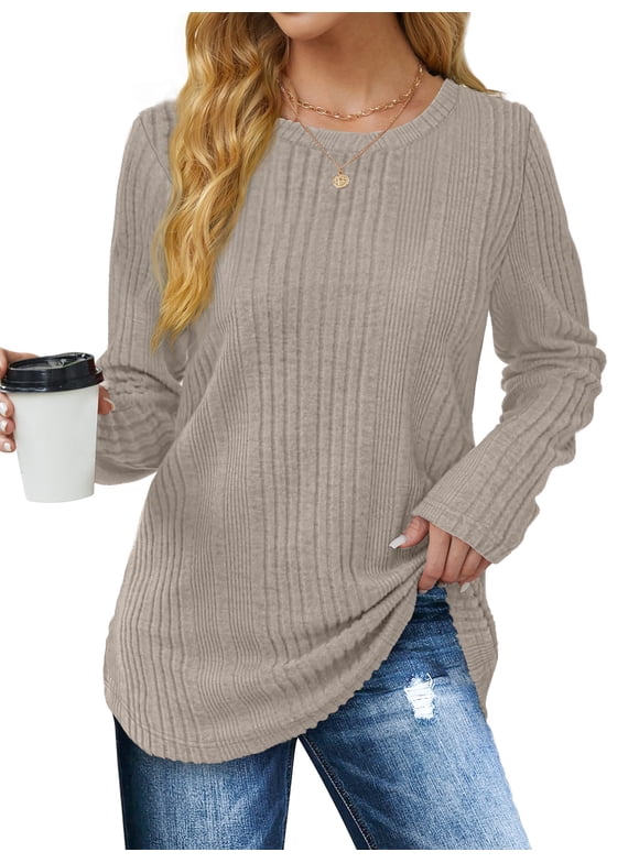 Womens Tops Textured Long Sleeve Shirts Casual Fall Tops Lightweight Pullover