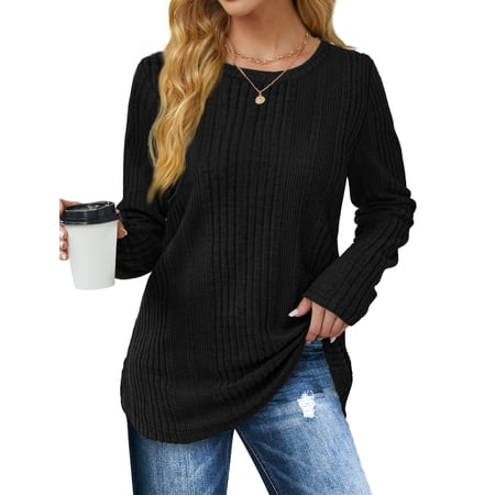 Fantaslook Womens Tops Textured Long Sleeve Shirts Casual Fall Tops Lightweight Pullover