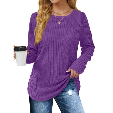 Fantaslook Womens Tops Textured Long Sleeve Shirts Casual Fall Tops Lightweight Pullover
