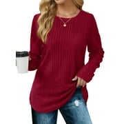 Fantaslook Womens Tops Textured Long Sleeve Shirts Casual Fall Tops Lightweight Pullover