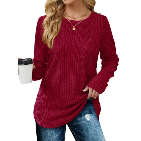 Womens Tops Textured Long Sleeve Shirts Casual Fall Tops Lightweight Pullover
