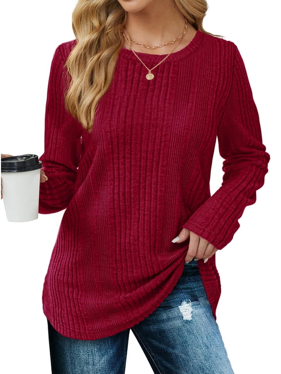 Womens Tops Textured Long Sleeve Shirts Casual Fall Tops Lightweight Pullover