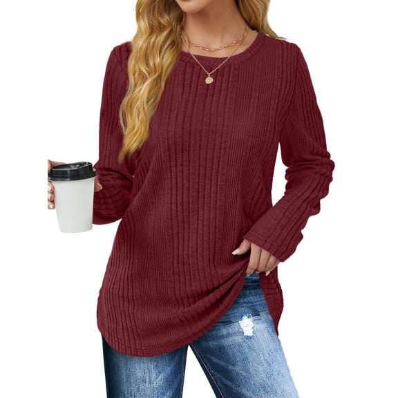 Fantaslook Womens Tops Textured Long Sleeve Shirts Casual Fall Tops Lightweight Pullover