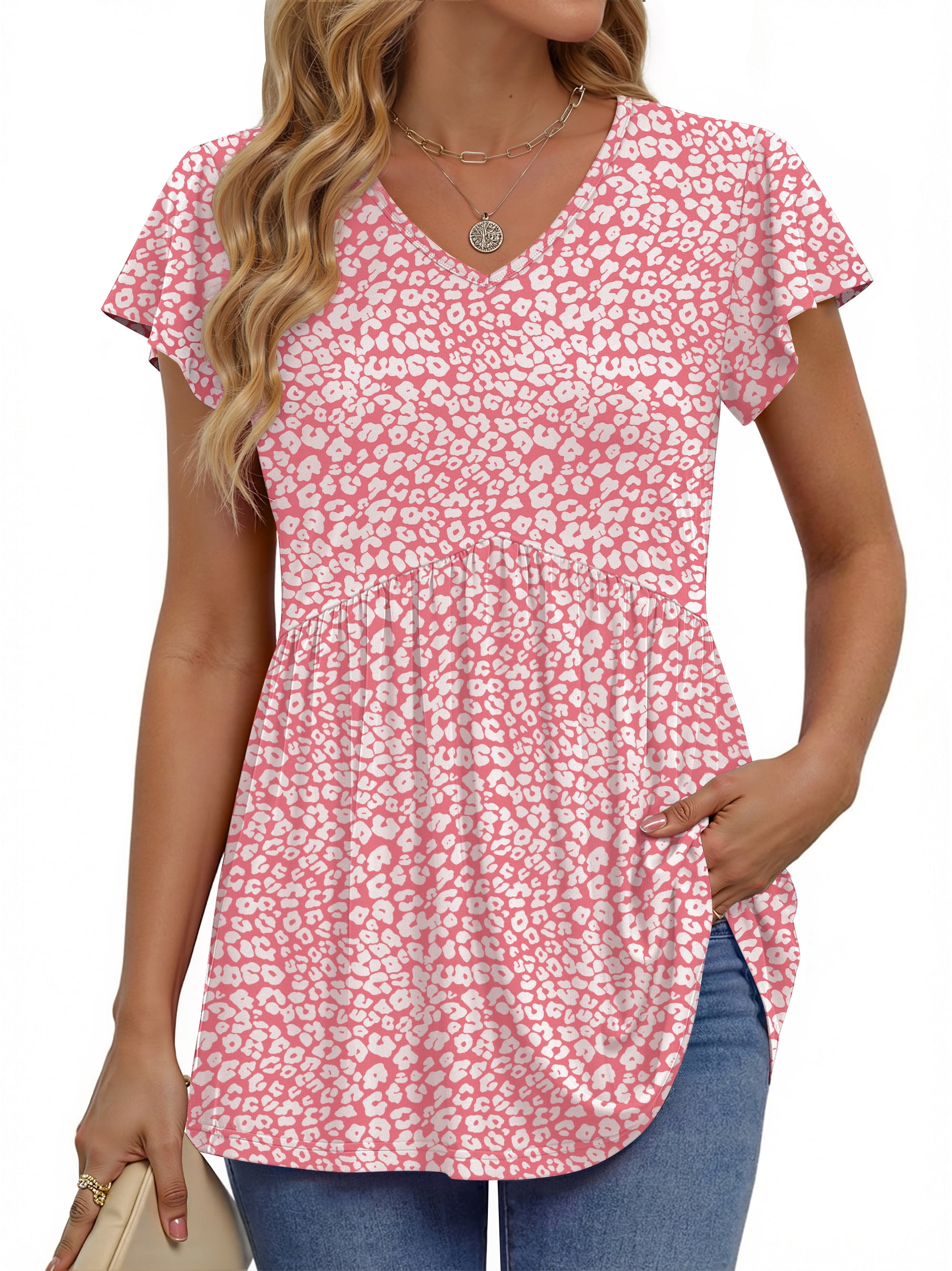 Fantaslook Womens Tops V Neck Short Sleeve Summer Shirts Babydoll ...
