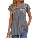Fantaslook Womens Tops V Neck Short Sleeve Summer Shirts Babydoll ...