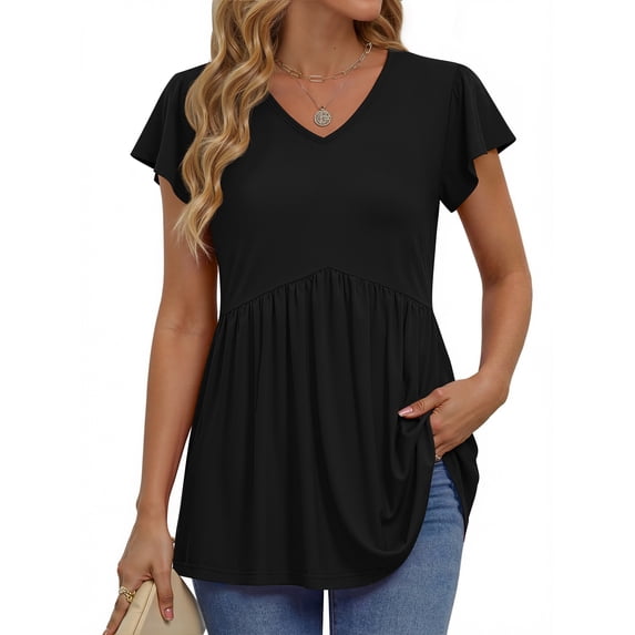 Fantaslook Womens Tops V Neck Short Sleeve Summer Shirts Babydoll Peplum Tops Tunic Dressy Casual Blouses