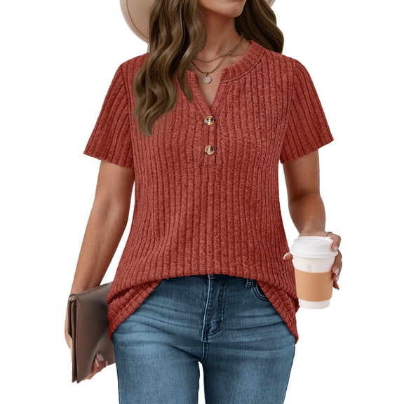 Fantaslook Womens Tops V Neck Short Sleeve Shirts Dressy Casual Tunic Blouses Summer Tops with Button