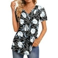thumbnail image 1 of Fantaslook Womens Tunic Tops Casual Short Sleeve Shirts V Neck Button Pleated Blouses Floral Summer Tops, 1 of 8