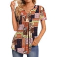 thumbnail image 1 of Fantaslook Womens Tunic Tops Casual Short Sleeve Shirts V Neck Button Pleated Blouses Floral Summer Tops, 1 of 8