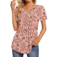 thumbnail image 1 of Fantaslook Womens Tunic Tops Casual Short Sleeve Shirts V Neck Button Pleated Blouses Floral Summer Tops, 1 of 8