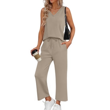 Fantaslook Womens Two Pieces Sets Summer Outfits Sleeveless Tops and Wide Leg Pants Matching Set Casual Loungewear