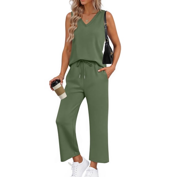 Fantaslook Womens Two Pieces Sets Summer Outfits Sleeveless Tops and Wide Leg Pants Matching Set Casual Loungewear