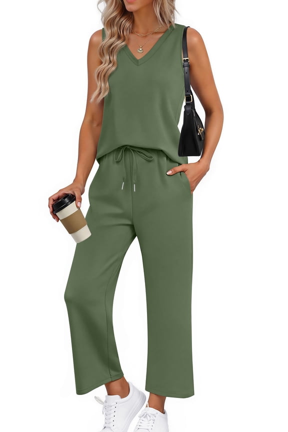 Womens Two Pieces Sets Summer Outfits Tank Tops and Wide Leg Pants Matching Sets Casual Loungewear