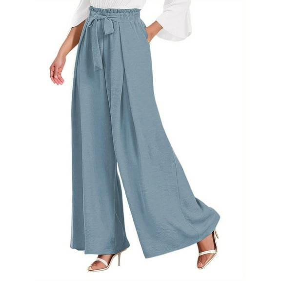Fantaslook Womens Wide Leg Lounge Pants with Pockets High Waisted Adjustable Tie Knot Loose Casual Trousers Dress Work Pants