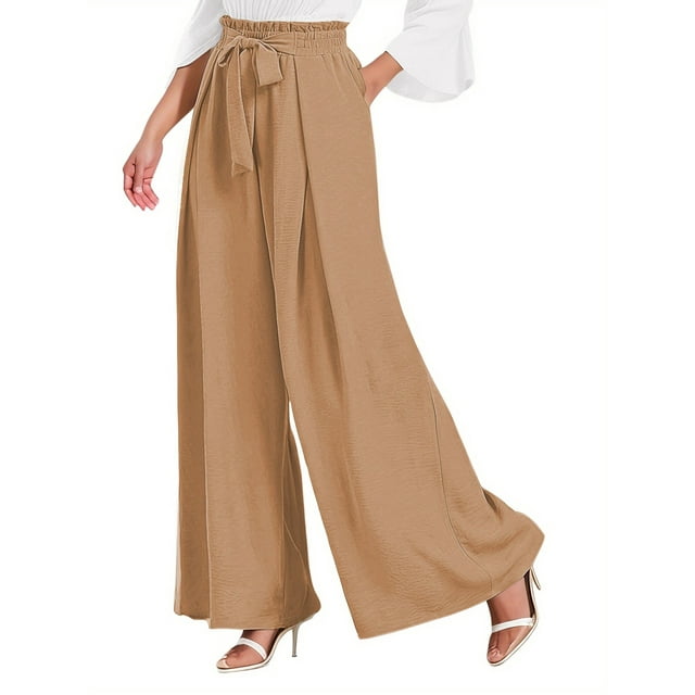 Fantaslook Trendy Womens High Waisted Wide Leg Lounge Dress Work Pants