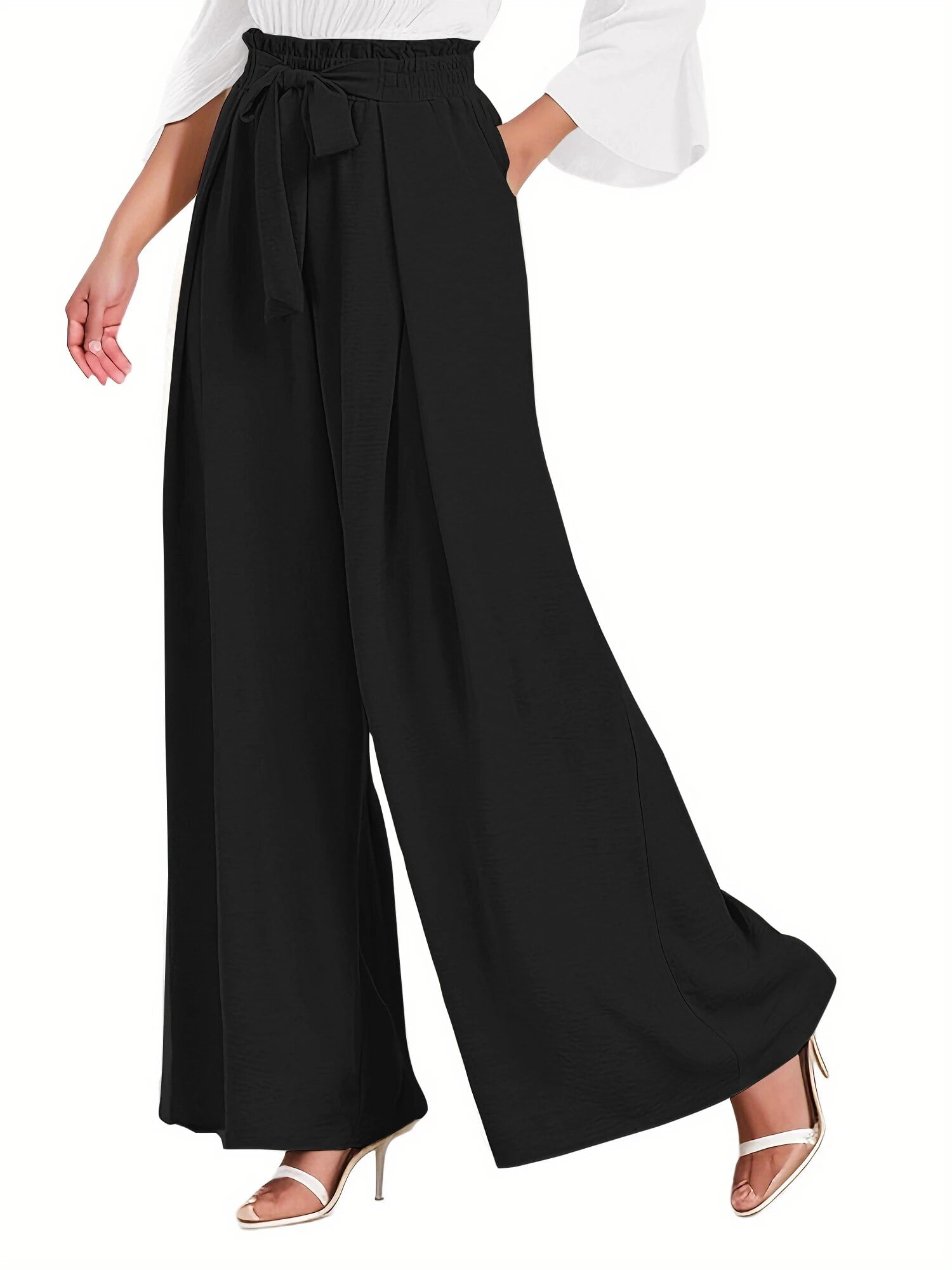 Gumipy Wide Leg Pants for Women High Waisted Crepe Pleated Pants
