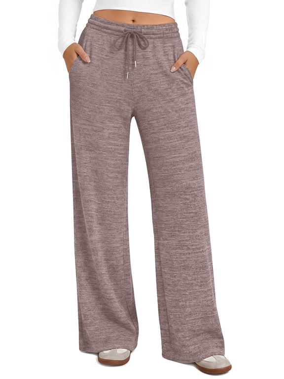 Womens Wide Leg Pants Casual Lounge Pull on Pant Soft Stretchy Trousers with Pockets for Daily Work Travel