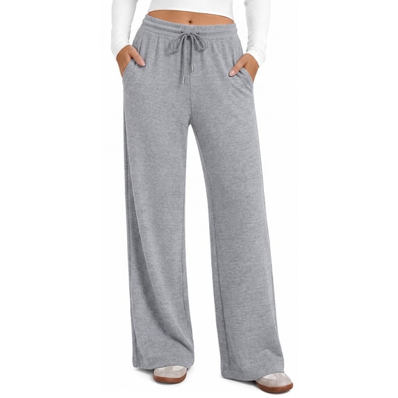 Fantaslook Womens Wide Leg Pants Casual Lounge Pull on Pant Soft Stretchy Trousers with Pockets for Daily Work Travel