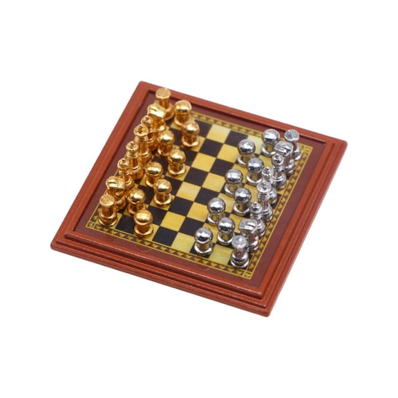 Fantasook Miniature Chess Set For Dollhouses Accessories And Tabletop Display With Metal Board And Pieces