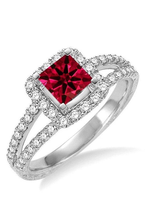 Fantastic 1.25 Carat Princess cut Ruby and Diamond Wedding Ring in in 14k White Gold affordable ruby & diamond engagement ring
