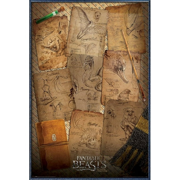 Fantastic Beasts And Where To Find Them - Framed Movie Poster (Notebook Pages) (Orbit Blue Aluminum Frame)