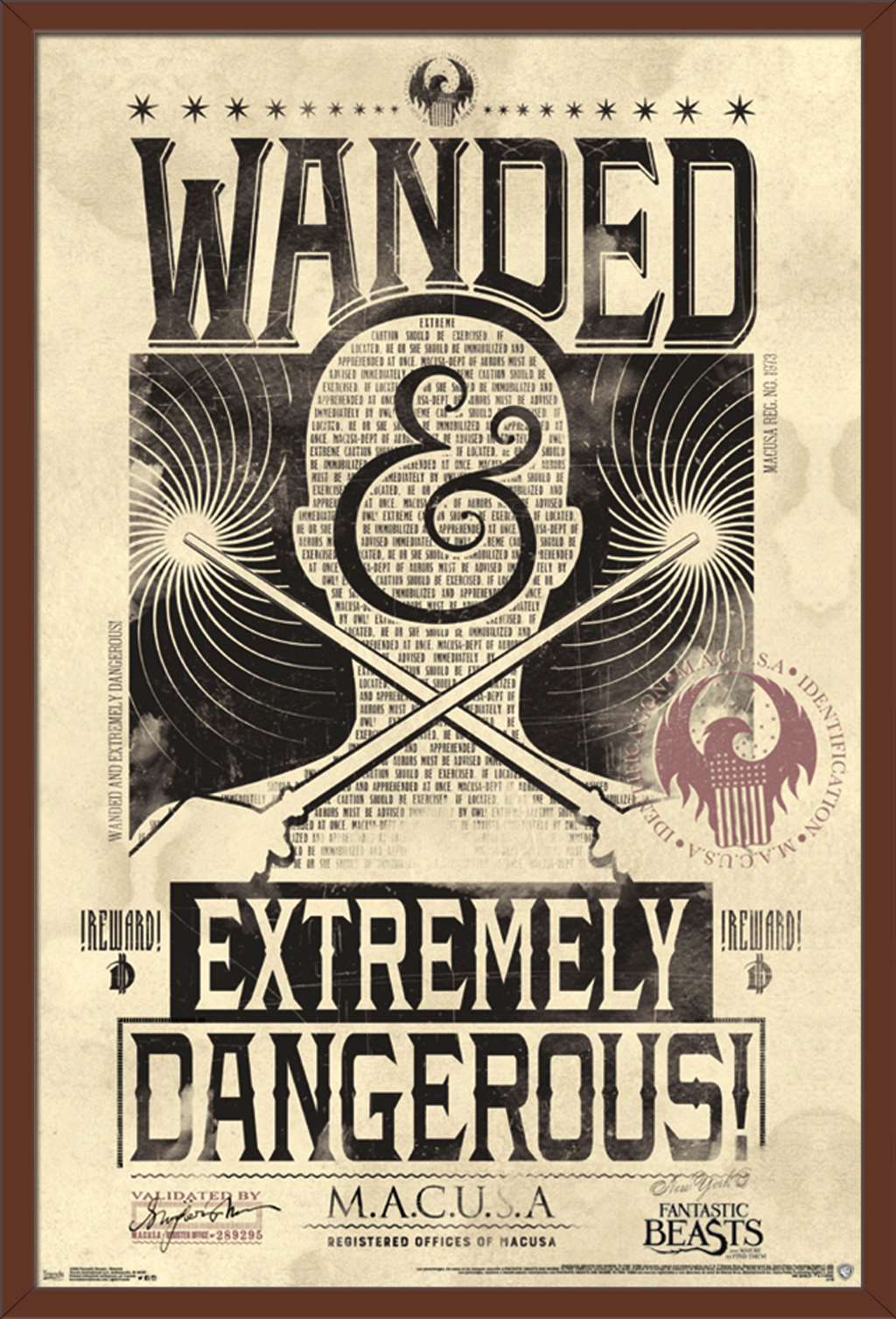 Fantastic Beasts And Where To Find Them - Wanded - Extremely Dangerous Wall Poster, 22.375" x 34", Framed