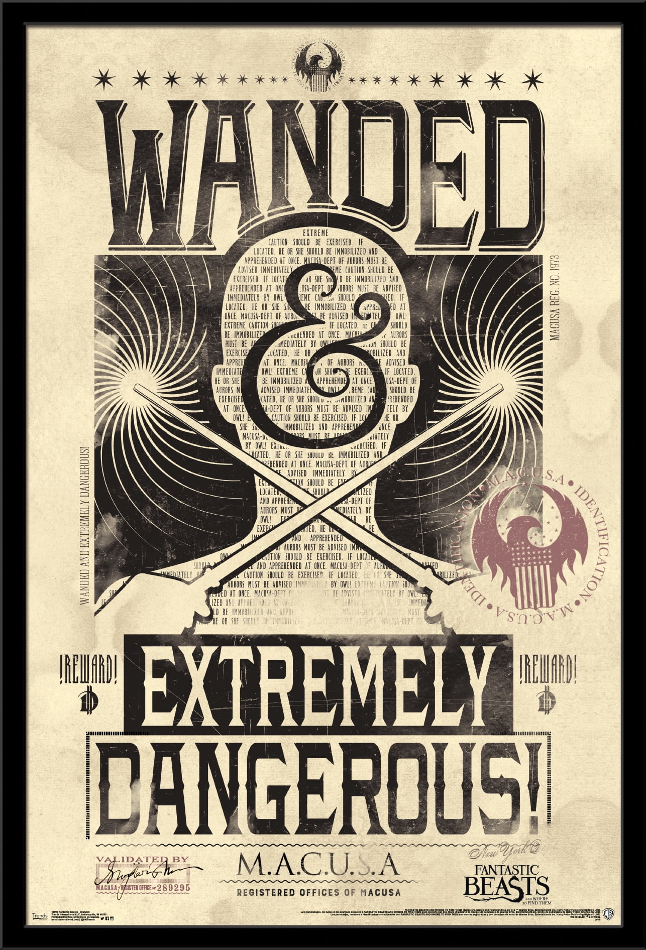 Fantastic Beasts And Where To Find Them - Wanded - Extremely Dangerous Wall Poster, 22.375" x 34", Framed