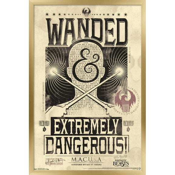 Fantastic Beasts And Where To Find Them - Wanded - Extremely Dangerous Wall Poster, 22.375" x 34", Framed