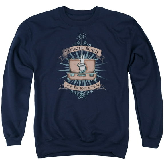 Trevco Sportswear WB209-AS-3 Fantastic Beasts Briefcase Adult Crewneck Sweatshirt, Navy - Large