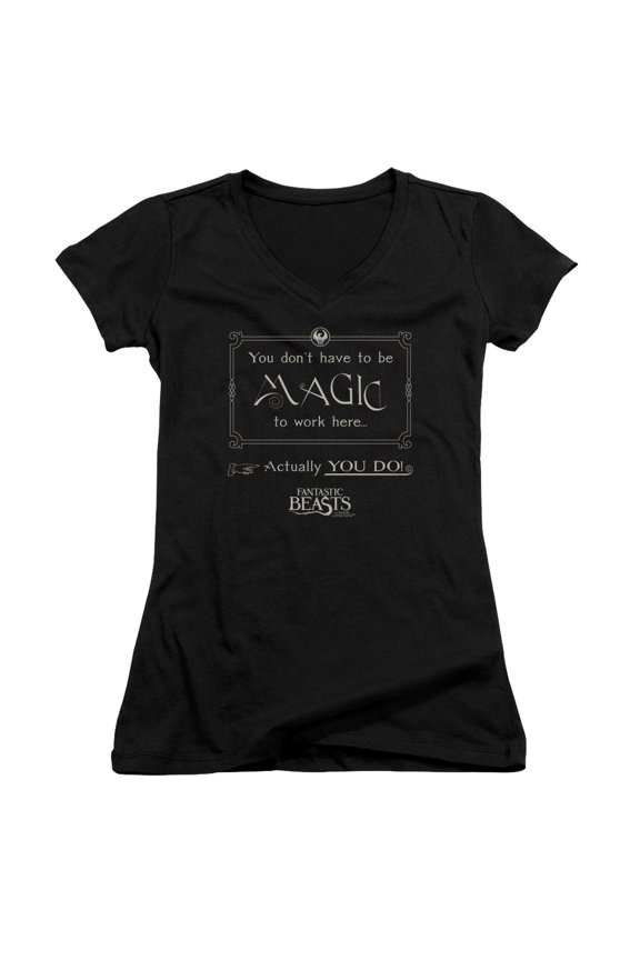 Fantastic Beasts - Magic To Work Here - Juniors Cap Sleeve V-Neck Shirt - Small