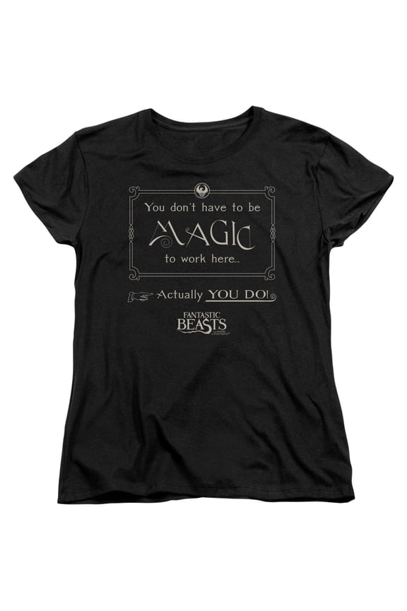 Sportswear WB227-WT-2 Fantastic Beasts Magic To Work Here Womens Short Sleeve T-Shirt, Black - Medium
