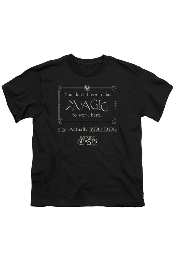 Sportswear WB227-YT-1 Fantastic Beasts Magic To Work Here Youth Short Sleeve T-Shirt, Black - Small