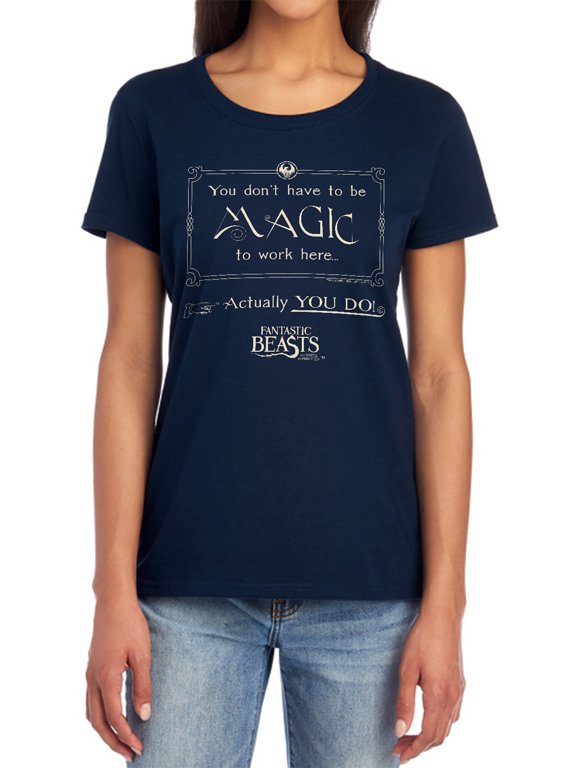 Fantastic Beasts Magic to Work Here Women's T Shirt, Navy, Small
