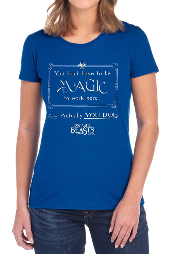 Fantastic Beasts Magic to Work Here Women's T Shirt, Royal, Large