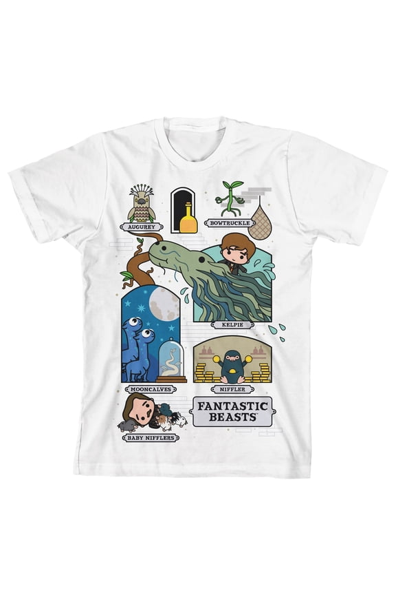 Fantastic Beasts Magical Creatures Chibi Art Boy's White T-shirt