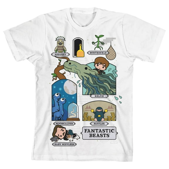 Fantastic Beasts Magical Creatures Chibi Art Toddler Boy's White T-shirt-4T