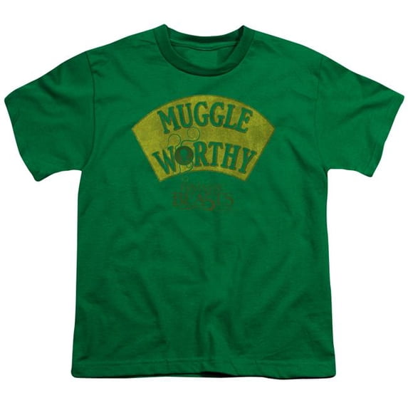 Trevco Sportswear WB232-KT-2 Fantastic Beasts Muggle Worthy Youth Short Sleeve T-Shirt, Kelly Green - Extra Small