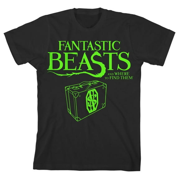 Fantastic Beasts Neon Green Newt Scamander Suitcase Boy's Black T-shirt-XS