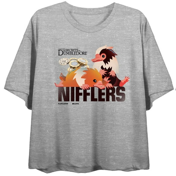 Fantastic Beasts Secrets Of Dumbledore Nifflers Junior's Heather Gray T-shirt-Medium
